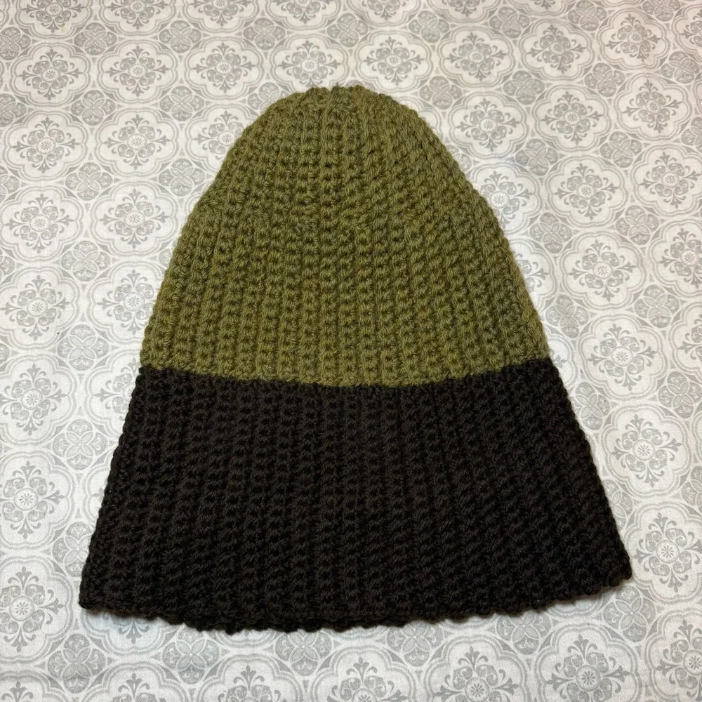 Yves Saint Laurent Olive and Brown Beanie with Blue Pom